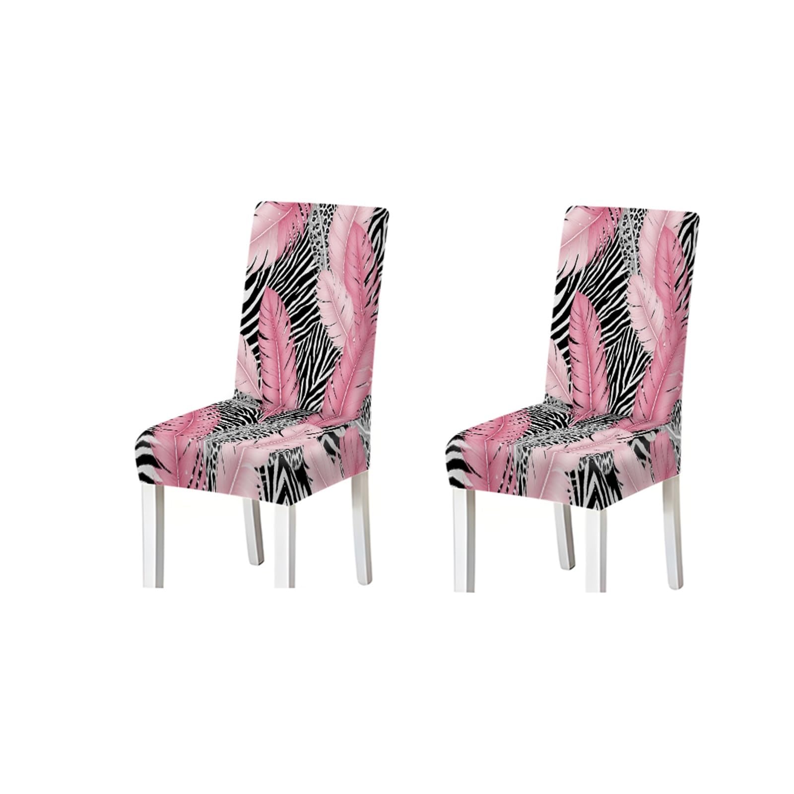 BOSUYBN Pink Feather Zebra Chair Covers Set Of 2/4/6, Stretch Dining Chair Slipcovers With Animal Print Design Furniture Protectors for Home Dining Room(2PCS Chair cover)
