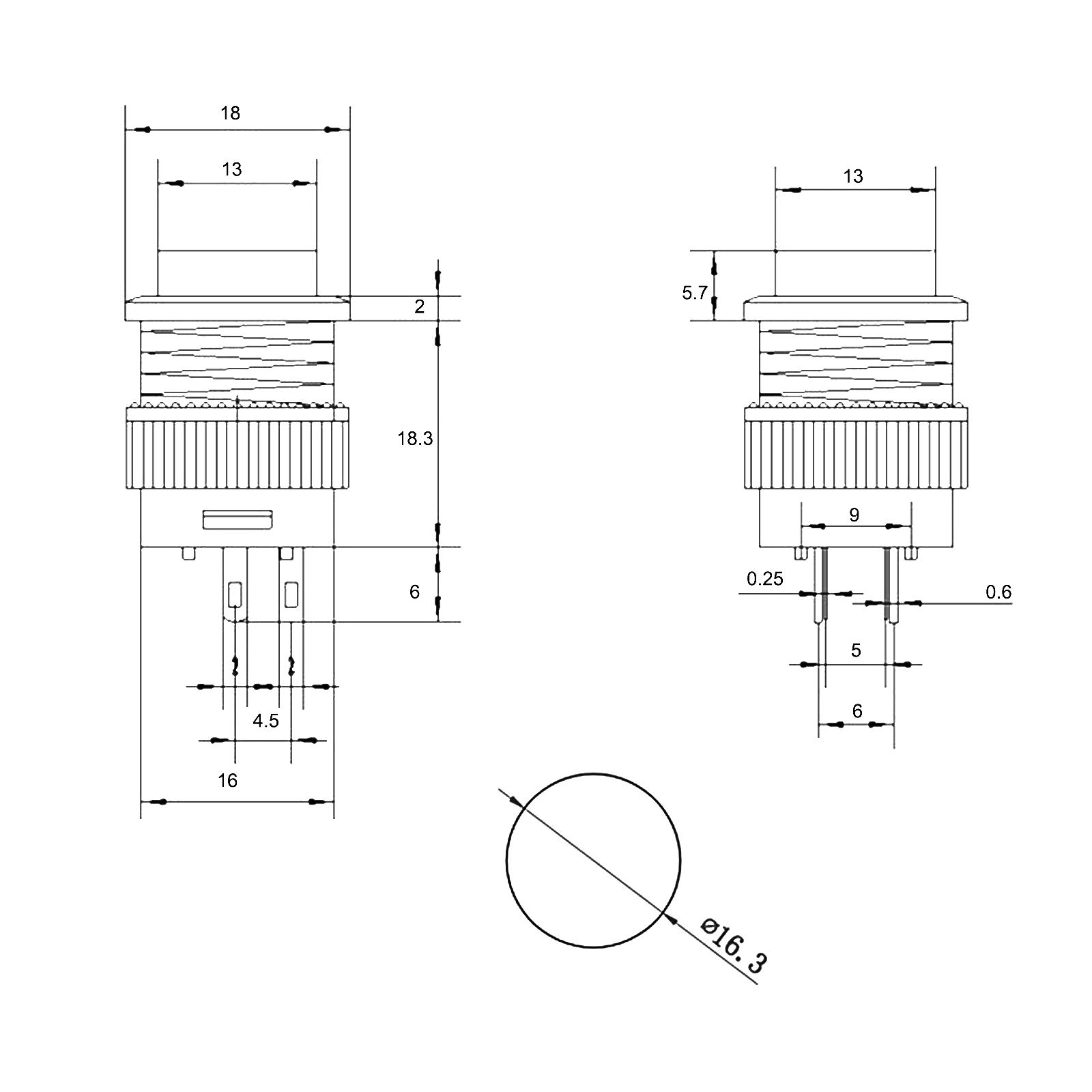 Larcele Push Button Switch 4 Pin Momentary Round Button Switch, Mounting Hole 16mm,5 Pieces ANKG-15 (Red Indicator)