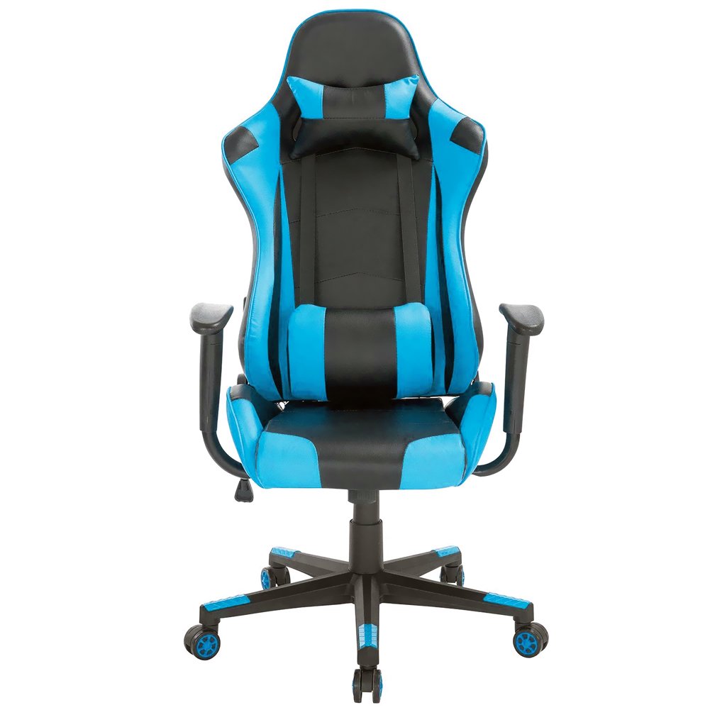 BAKAJI Sedia Poltrona Gaming Scrivana Ufficio Casa in Ecopelle Schienale Reclinabile Cuscino Lombare Poggiatesta Rotazione 360 gradi Direzionale Altezza Regolabile 5 Ruote (Blue)