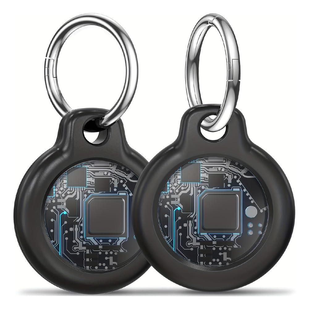2 Black Item Finder, Black Worldwide Tracking Locator for Pets, and Essentials, Works for Find My (Only for Apple, Not for Android), Luggage Tracker Tag, Comes with Silicone Case and Keyring