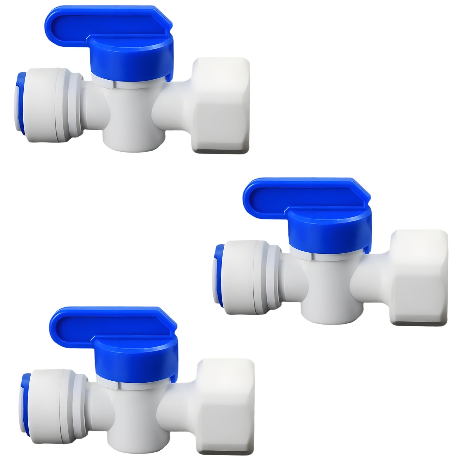 1/2" Female Thread to 3/8" Tube Ball Valve Quick-Connect Adapter Switch, Push-Fit Plastic Pipe Fitting for RO Reverse Osmosis Water Filter Systems, Beverage Dispensers, Water Purifiers (3pcs)