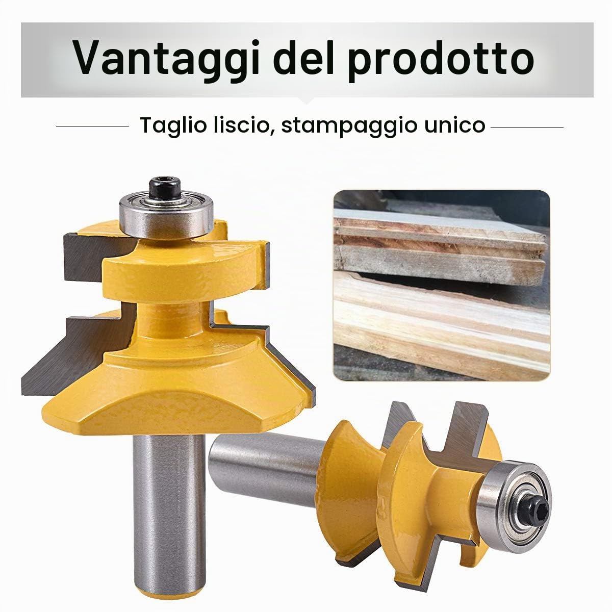 2 Pezzi Set di Punte per Fresa con Scanalatura e Linguetta con Gambo da 1/2 Pollice, Punte per Fresa con Scanalatura a V e Linguetta Abbinata con Bordatura