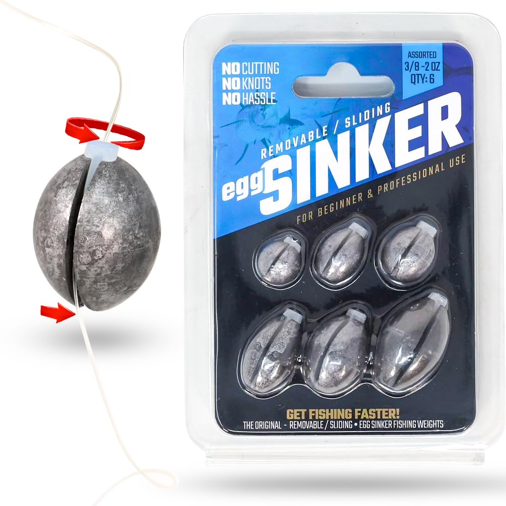 Photo 1 of *3 missing* Easy Sinker - Removable & Knotless Fishing Weights for Saltwater Fishing, Tackle Sliding Sinkers for Line & Rod, Oval Fishing Equipment for Sea, Lake
