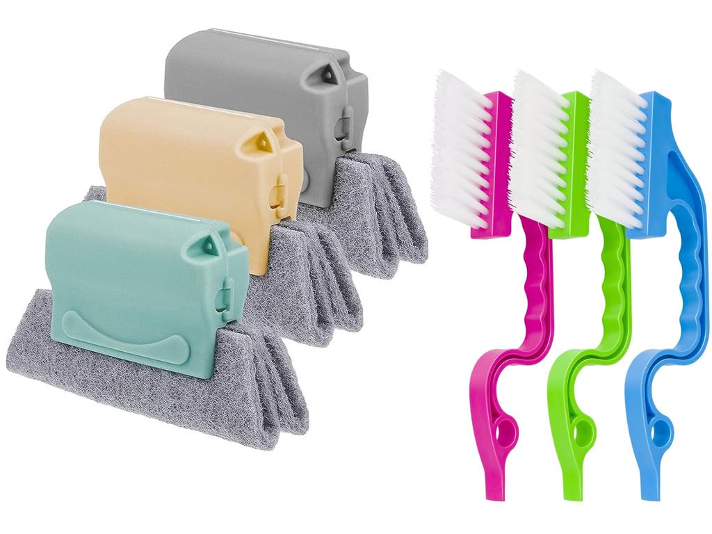 Window Groove Cleaning Brush Set 6pcs, Window or Sliding Door Track Cleaner, Crevice Gap Cleaning Brush Tool, Hand-held Sill, Tile Lines, Shutter, Car Vents Cleaner Brush Kit
