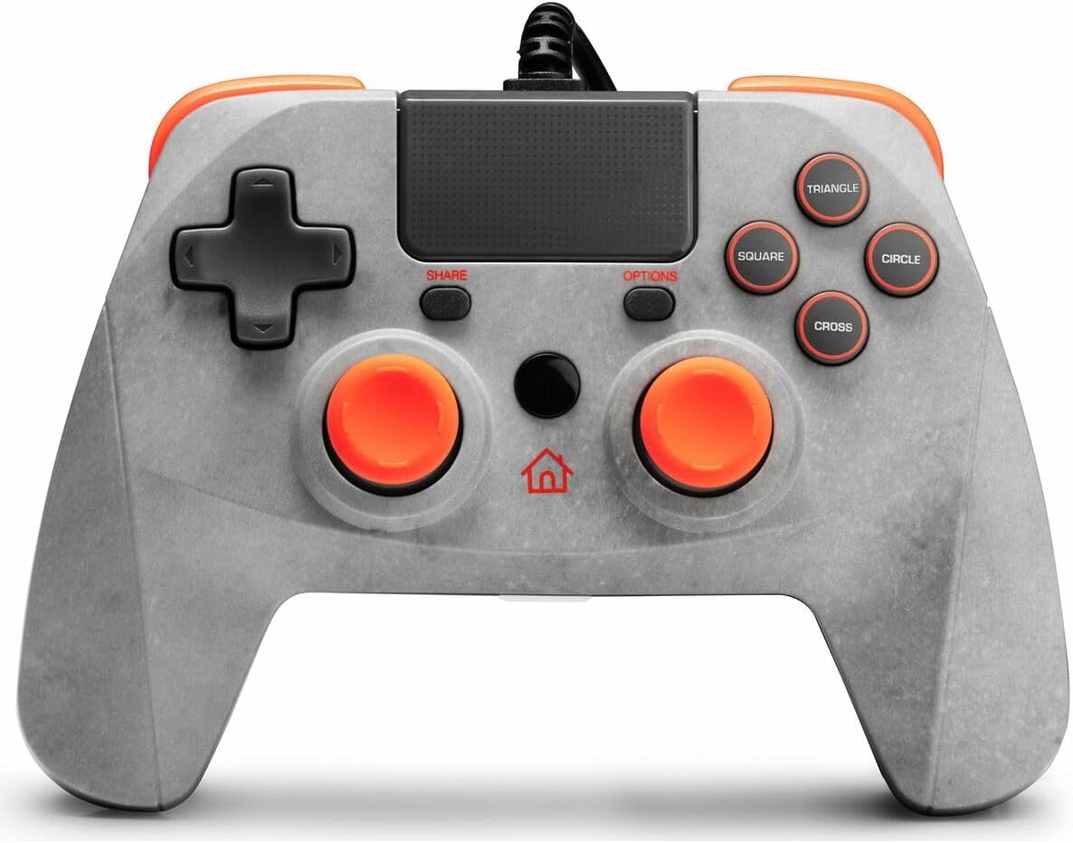 snakebyte GAMEPAD 4S - grau/orange - kabelgebundener Controller kompatibel mit PlayStation 4 / PS4 Slim/Pro / PS3, Analoge Dual Joysticks, 3m Kabellänge, Touchpad, haptisches Feedback