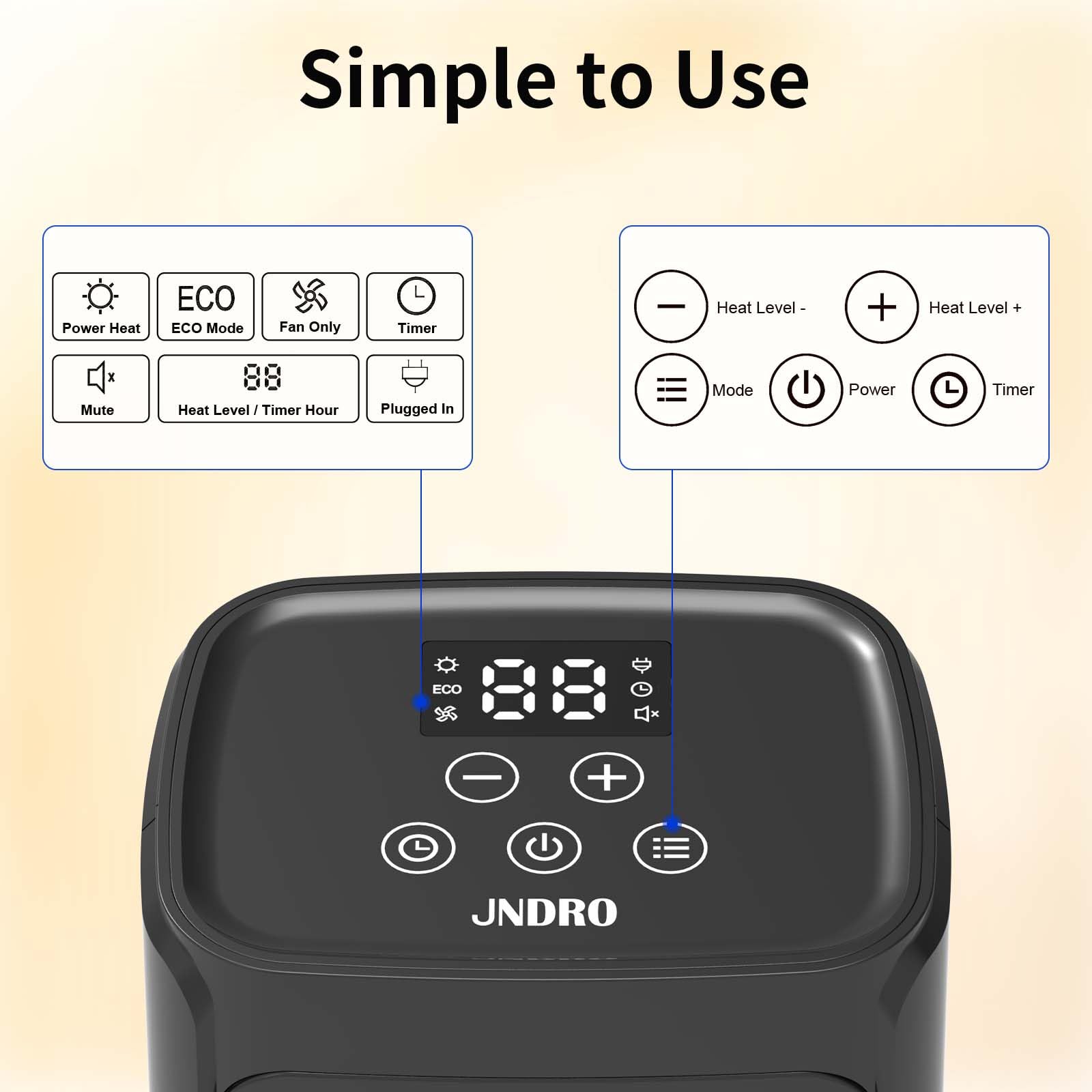 JNDRO Portable Space Heater - 1500W/750W Quiet Ceramic Heater with Adjustable Thermostat, Fast Heating for Indoor Room, Office, Desk, ETL Certified