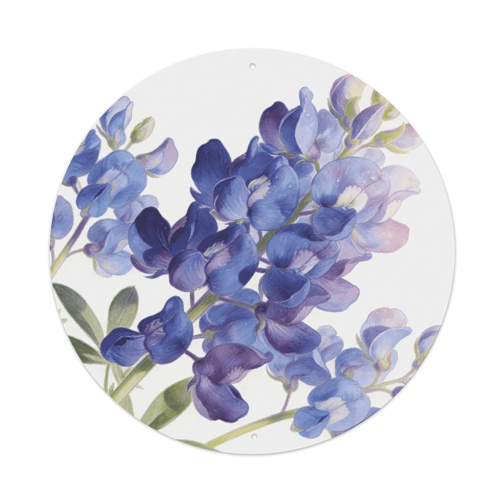 LZQPOEAS Indigo Bloom Round Aluminum Wall Art Sign, Metal Indoor Wall Decor with Holes, Durable Circular Aluminum Plaque for Home, Bar, Cafe, Living Room, And Office Decoration