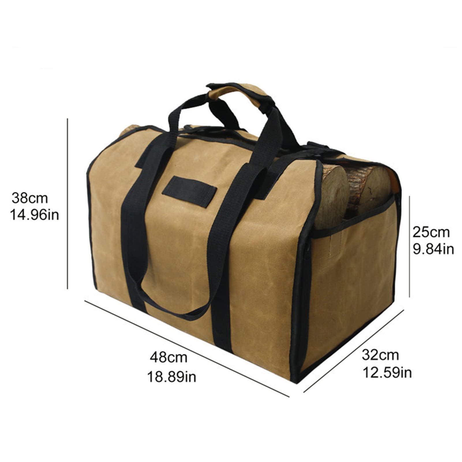 Tela Borsa Tronchi Camino,Borsa Legna da Ardere Impermeabile Borsa Camino Borsa da Trasporto Camino Borsa Porta Legna da Esterni Grande capacità Tela Borsa per Camino Giardino,Cachi,109x48 cm