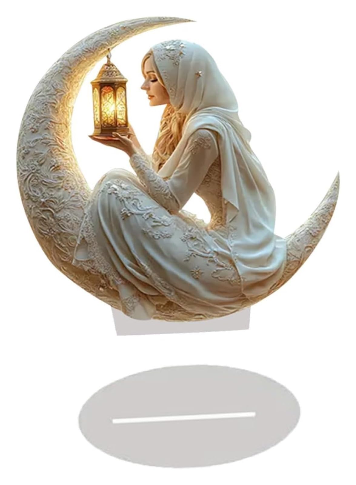 Ptrecniok Ramadan Decorations For Home Table， Eid Mubarak Acrylic Ornament Flat Decoration for Home And Office(White)