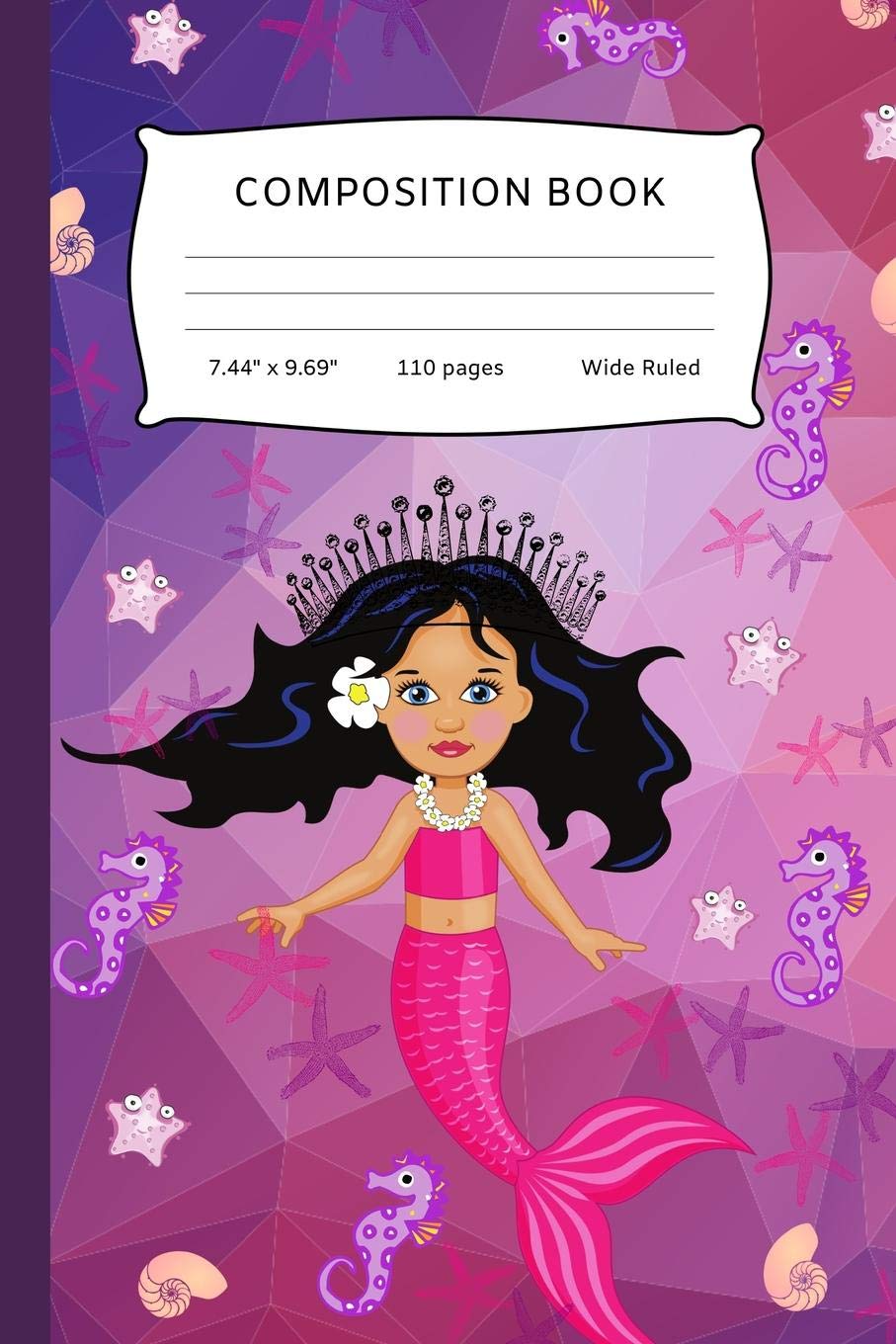 Mermaid Princess Composition Notebook: Purple Wide ruled Notebook (7.44" x 9.69")