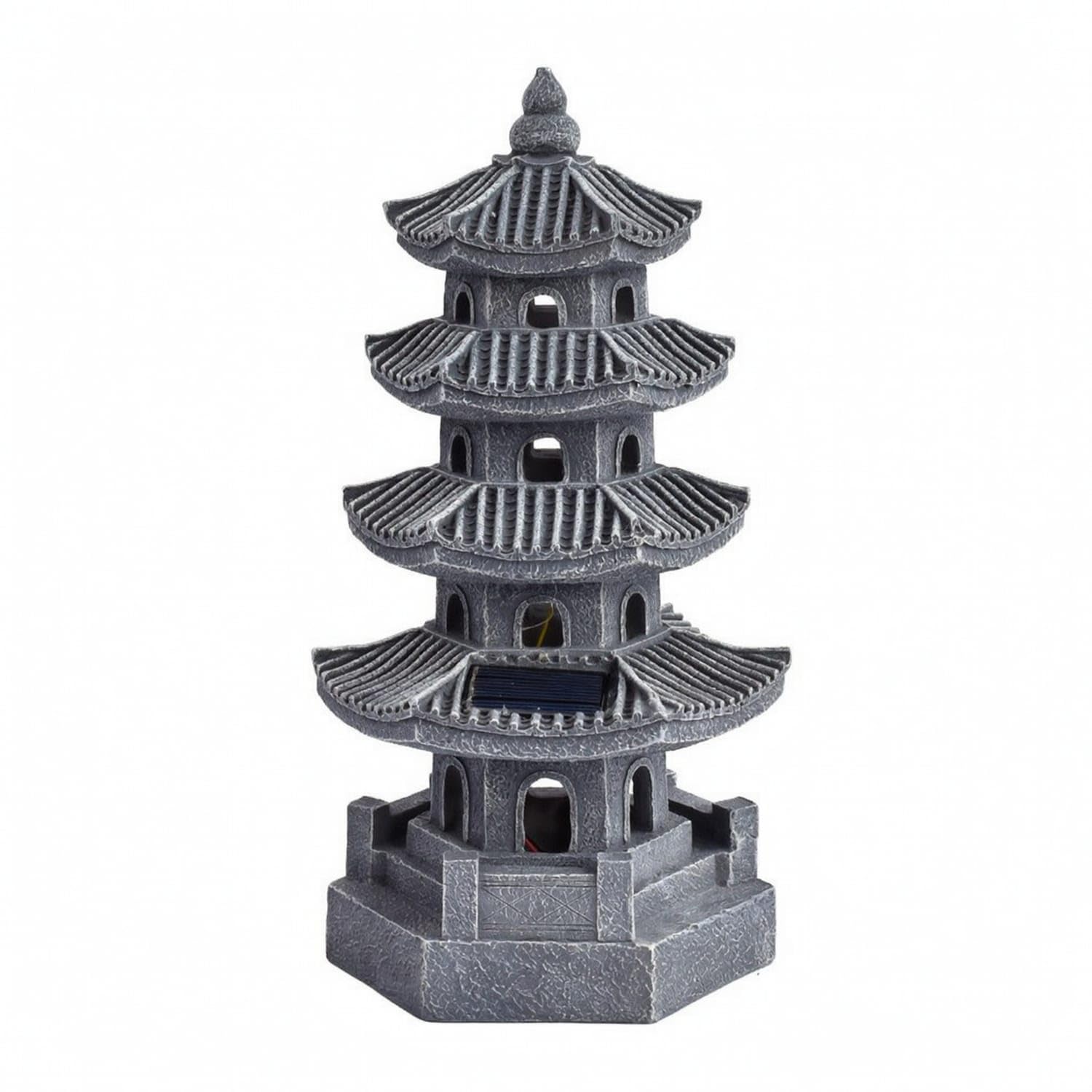 Stone-Look Structure Lantern with Solar Light Decorative Pagoda Lantern with Solar Light Outdoor Pagoda Figurine Warm-Toned for Courtyard, Patio, Pathway, 4-Layer-Gray-image-40