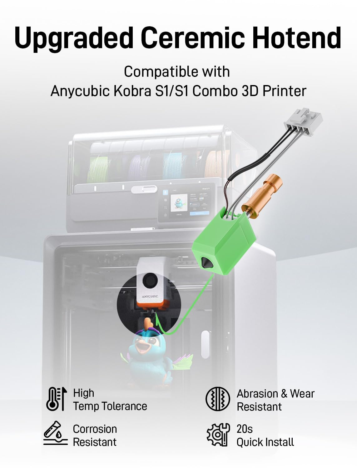 Lot de 4 kits Hotend S1/S1C compatibles avec imprimante 3D Anycubic Kobra S1/S1 Combo - Tête d'impression à chauffage rapide - Haute conductivité thermique (0,2 + 0,4 + 0,6 + 0,8 mm)