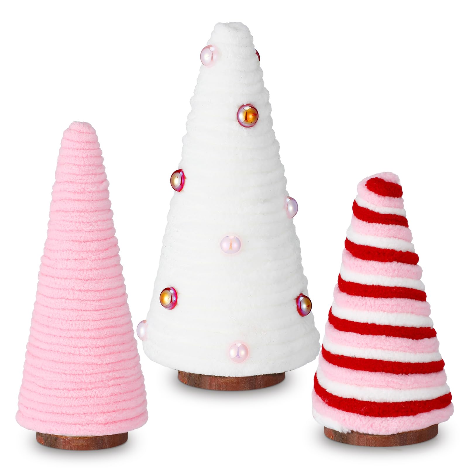 Beeveer 3 Piezas de decoración de Mesa de árbol del día de San Valentín, Mini árboles envueltos en Hilo, Rosa y Blanco, decoración de Mesa para casa de Campo, habitación Interior, Cocina, Bandeja