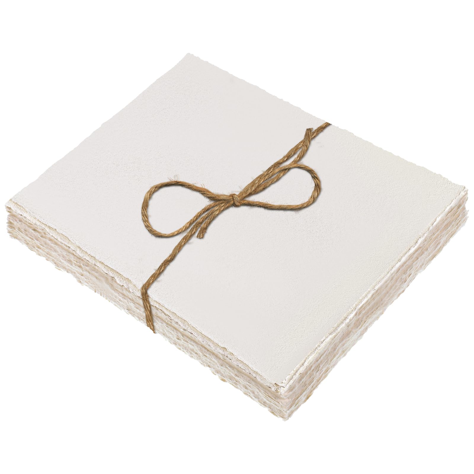 50 Sheets Watercolor Paper 8 x 6inch Deckled Edge Paper 190 GSM Rough/Textured Handmade Paper Cotton Paper White Textured Paper for Watercolor, Writing Calligraphy, Invitations, Letters