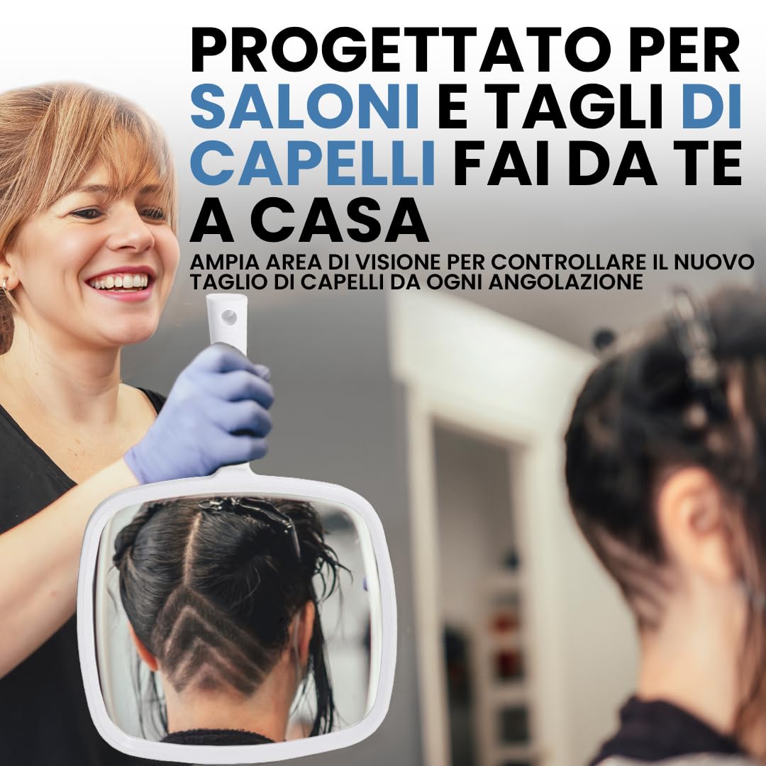 Mirrorvana Specchio a mano con manico ergonomico, specchio portatile per trucco, tagli di capelli domestici, uso dentale e barbiere, 20,3 x 27,9 cm (bianco)