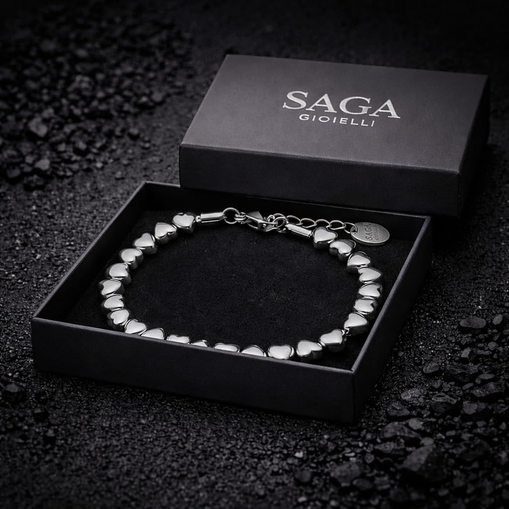 SAGA GIOIELLI® Bracciale donna cuori in Acciaio Inox - Regalo donna Fidanzata Moglie Acciaio - Confezione Regalo - Regalo San Valentino