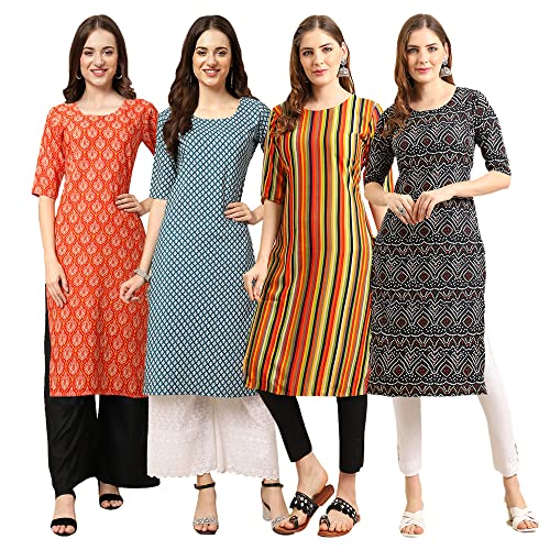 Image of Pinkmint Women's Crepe Digital Print Straight Kurta [Pack of 4]