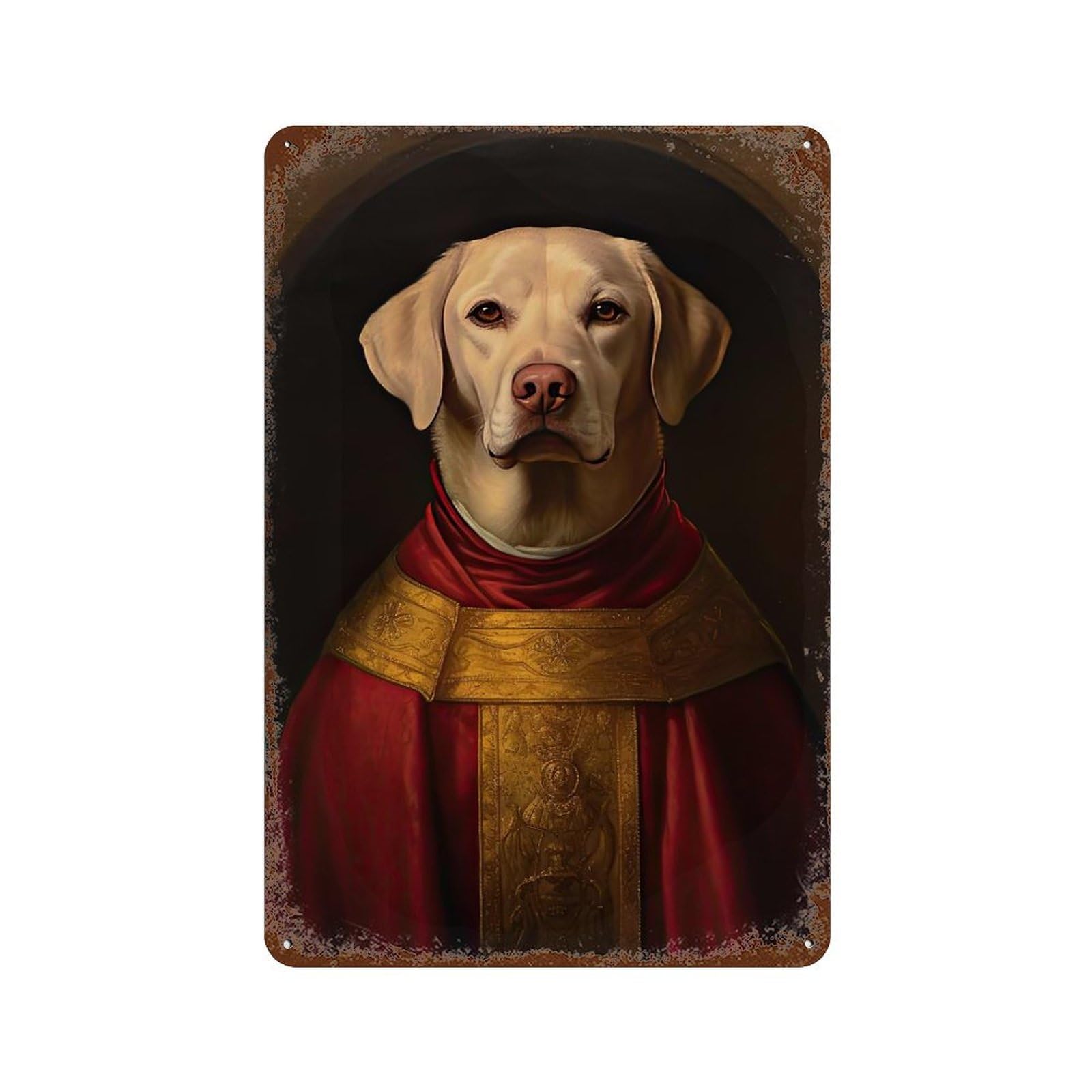 Rust Effect Labrador The Pope Aged Metal Wall Plaque 11.8"x7.9", Shabby Chic Decor for Basement, Hobby Room And Garage Decor