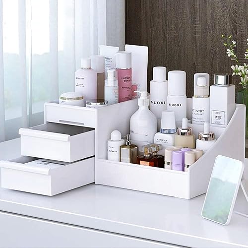 Miniatura 10 de Organizador de maquillaje, caja de almacenamiento de escritorio para cosméticos con cajones transparentes, organizadores de cuidado de la piel para