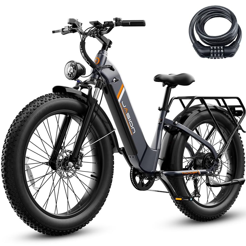 Jasion Thunder Electric Bike for Adults,1500W Peak Fat Tire E Bikes,26''x 4'',80 Miles with 864Wh Removable Battery Ebike, 30+MPH Max Speed Bicycles,Hydraulic Brakes,Front Suspension