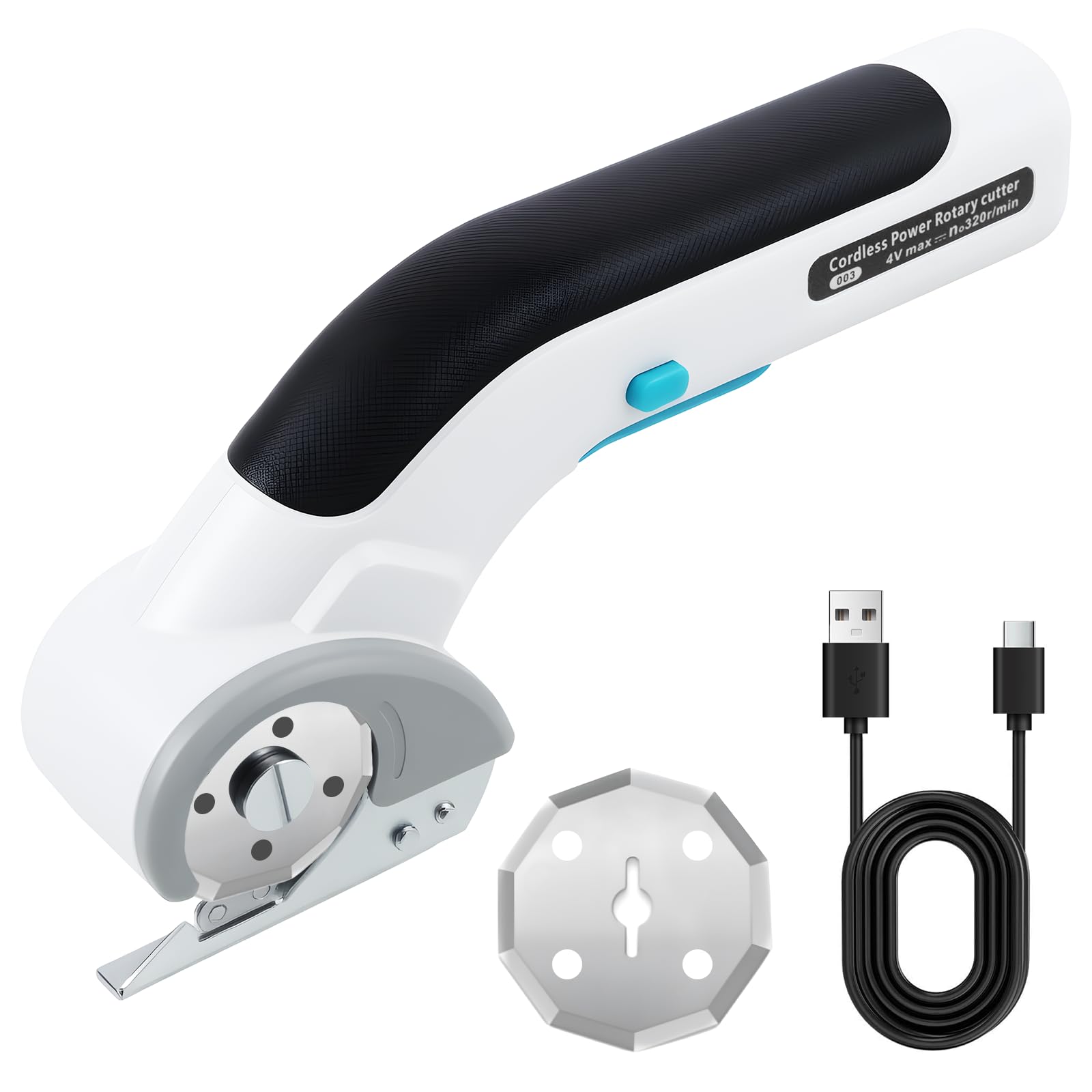 Forbici Elettriche Ricaricabili 3,7V 2000mAh, Taglia Cartone Senza Fili con Sicurezza per Feltro, Tappeti, Cuoio, Plastica e Cartone – Taglierino Elettrico Rotativo per Cucito e Fai da Te