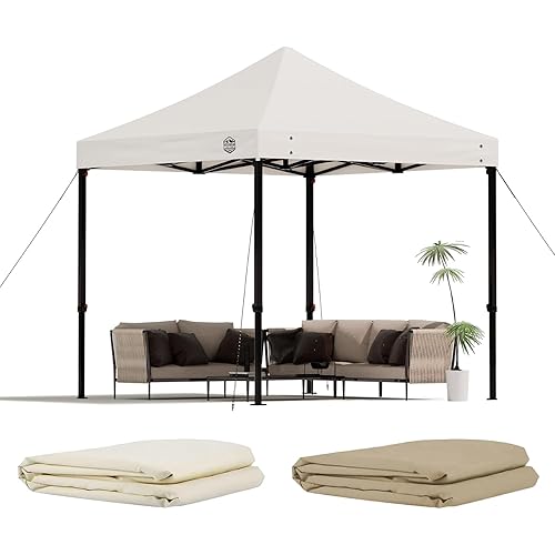 DesiDear 10x10 Pop Up Canopy Replacement Top,10x10 Canopy Replacement Top Waterproof UV Protection, Outdoor Tent Cover for Backyard/Patios/Parties/Camping Sun Shade Heavy Duty (10x10, Beige)