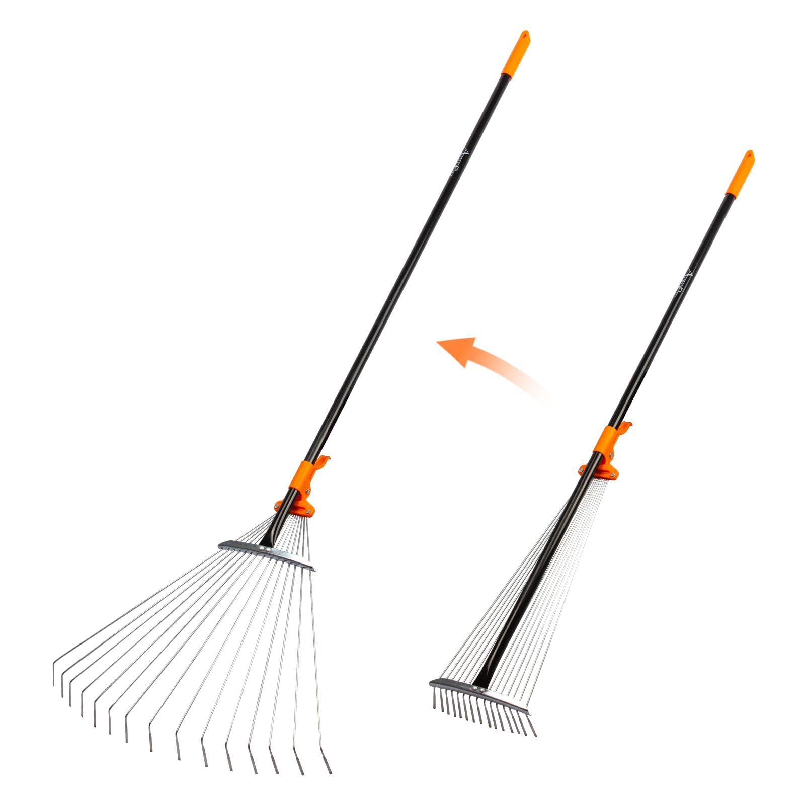 Leaf Rake for Lawns, Adjustable Garden Rake for Leaves with Long Handle, 61 Inches