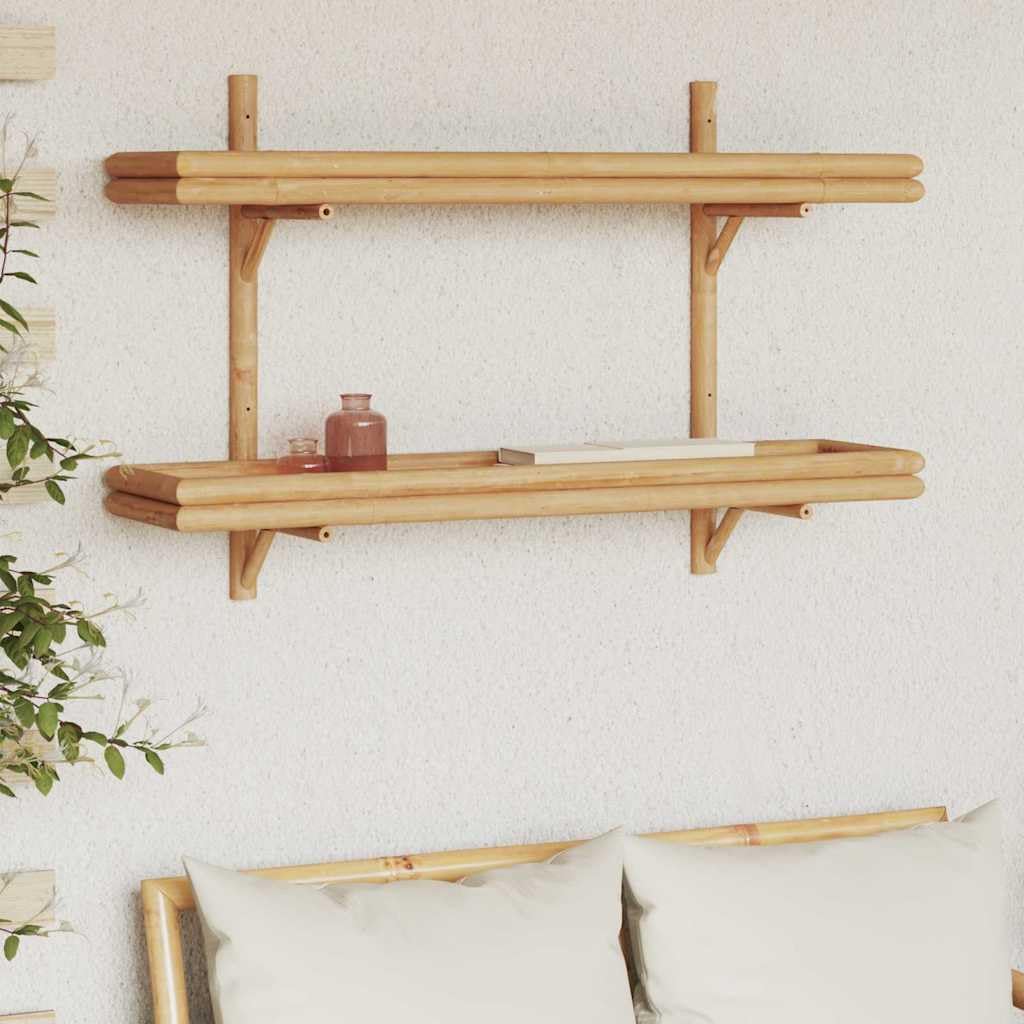 Estantería de pared de bambú marrón, 100 x 26 x 60 cm, estante montado en la pared para sala de estar, dormitorio, baño, diseño moderno, ecológico