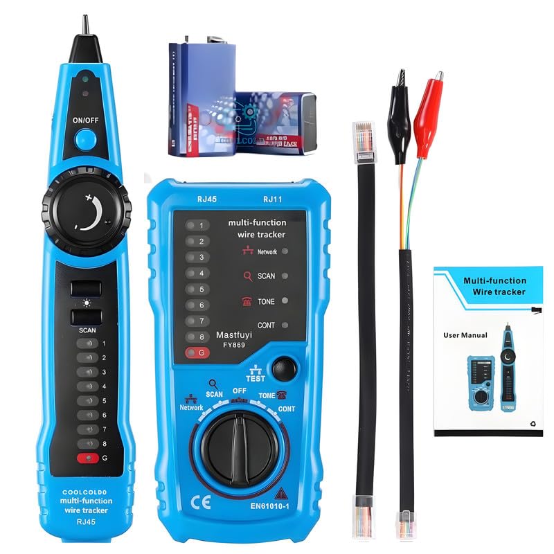 Image of COOLCOLD LAN Tester with Wire Tracker & Probe Tone, RJ45 RJ11 Ethernet Cable Tracker Line Finder for Cat5 /5e Cat6 LAN Cables, Network Cable Tester for Telephone Line Testing, Includes 2x9V Batteries