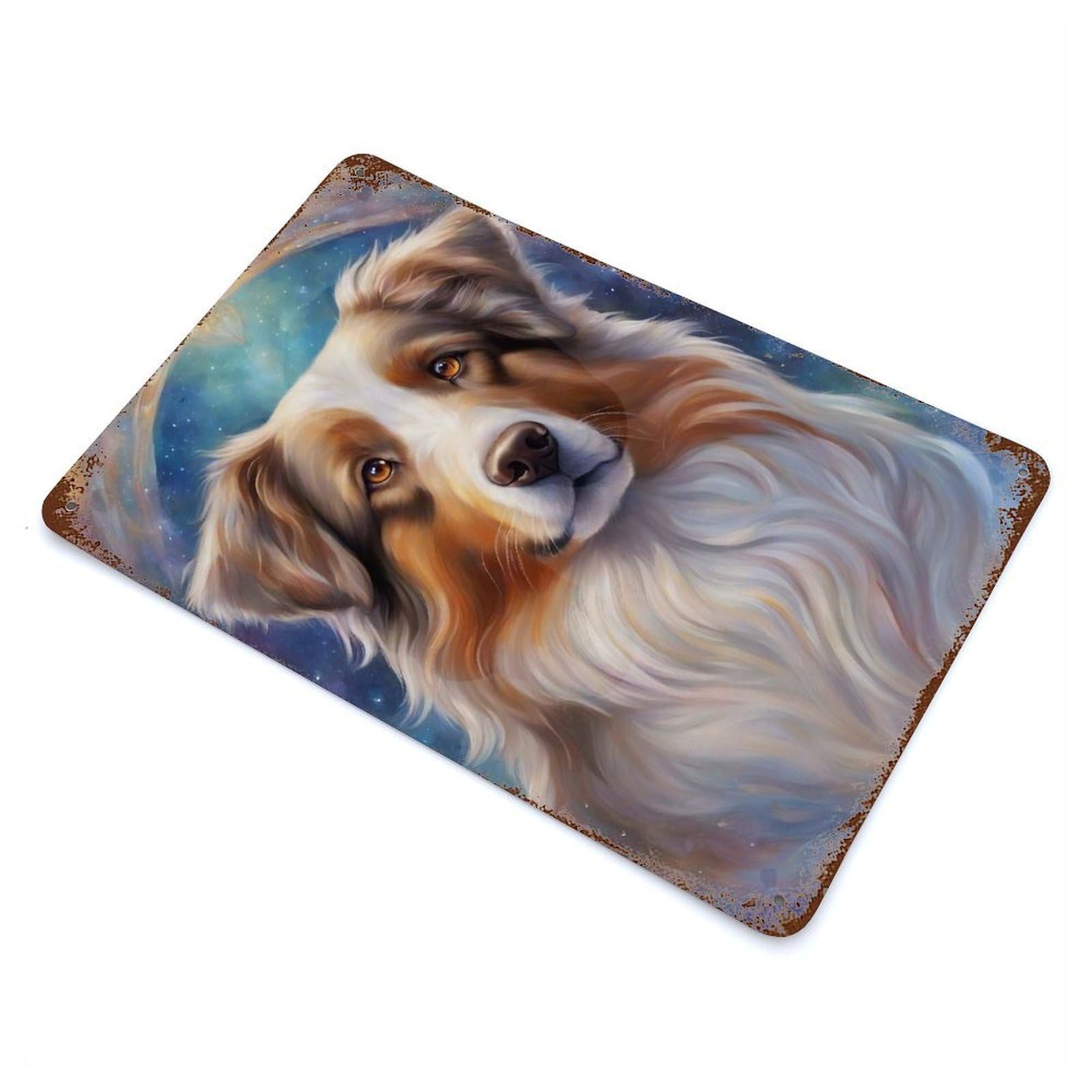 Rust Effect Dog00091 Weathered Tin Sign 11.8"x7.9", Shabby Chic Decor for Cafe, Home Bar And Lounge Decor