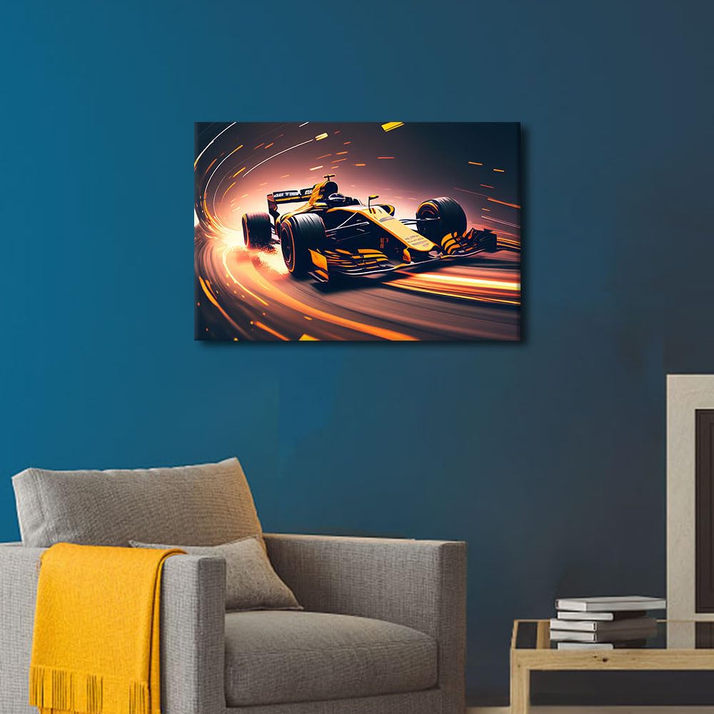 TISHIRON Race Car Stylized Wall Art Super Car Pictures for Wall Racing Car Cross Paintings Car Wall Paintings Artwork for Men Boys Bedroom Living Room Car Office Decor 24" Wx16 H - Image 4