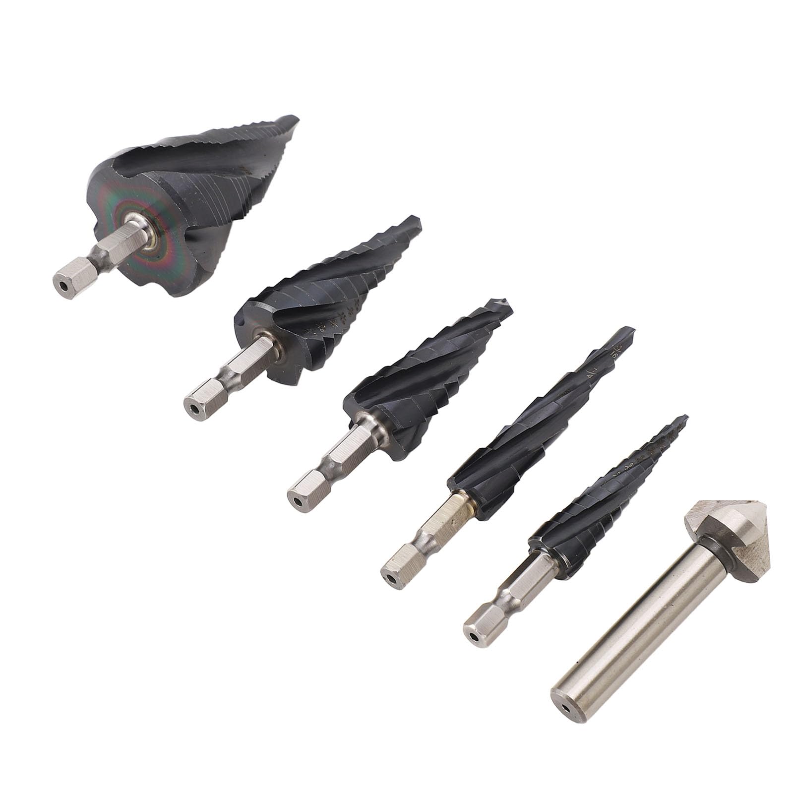 Juego de brocas escalonadas de 4 flautas, vástago de 1/4 de pulgada, Kit de brocas de pagoda de cobalto M35 para metal duro de acero inoxidable