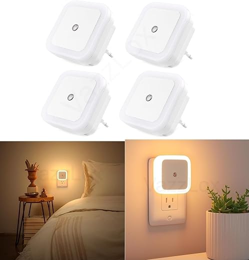 VazzLox Night Lamp for Bedroom 4PCS Smart Sensor Automatic ON/OFF Dim LED Light Energy Saving 0.5W Night Light Long Life Plug in Bed Lamps for...