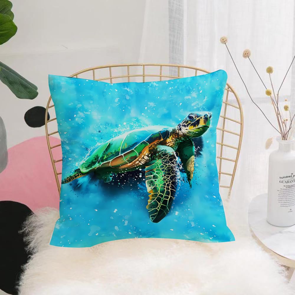 HYOSXW Cushion Cover,Throw Pillow Case Home Decorative for Living Room Bedroom Sofa Chair 16X16 Inch,Big sea turtle watercolor painting,Pillowcase 40X40cm