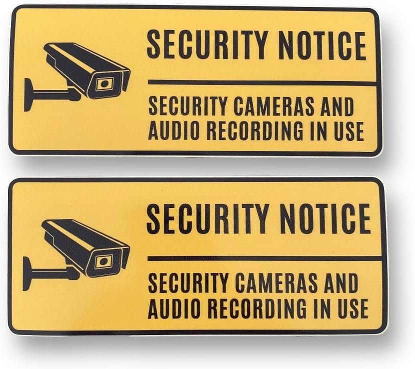2 PACK Small 100mm X 40mm SECURITY NOTICE CAMERAS ARE RECORDING Self