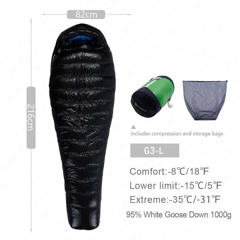 Śpiwór 95% puch gęsi Śpiwór 15D Nylon Wodoodporny Fp800 Ciepły komfort Outdoor Camping (G3)