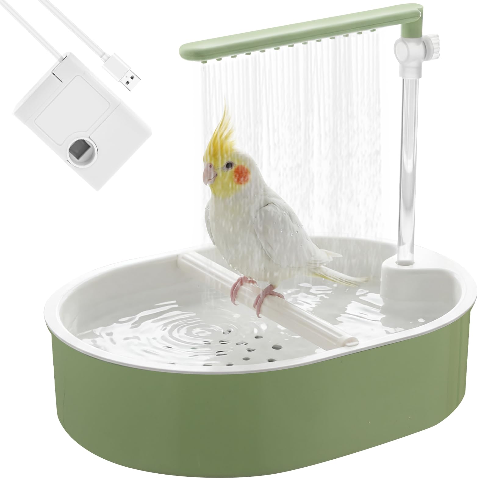 Automatic Bird Shower,Cage Parrot Bathtub Budgie Bath Tub with Adjustable Water Flow,USB Rechargeable & Quiet Circulating Fountain Bird Cage Accessory for Budgie Lovebird Cockatiel (Style 1)