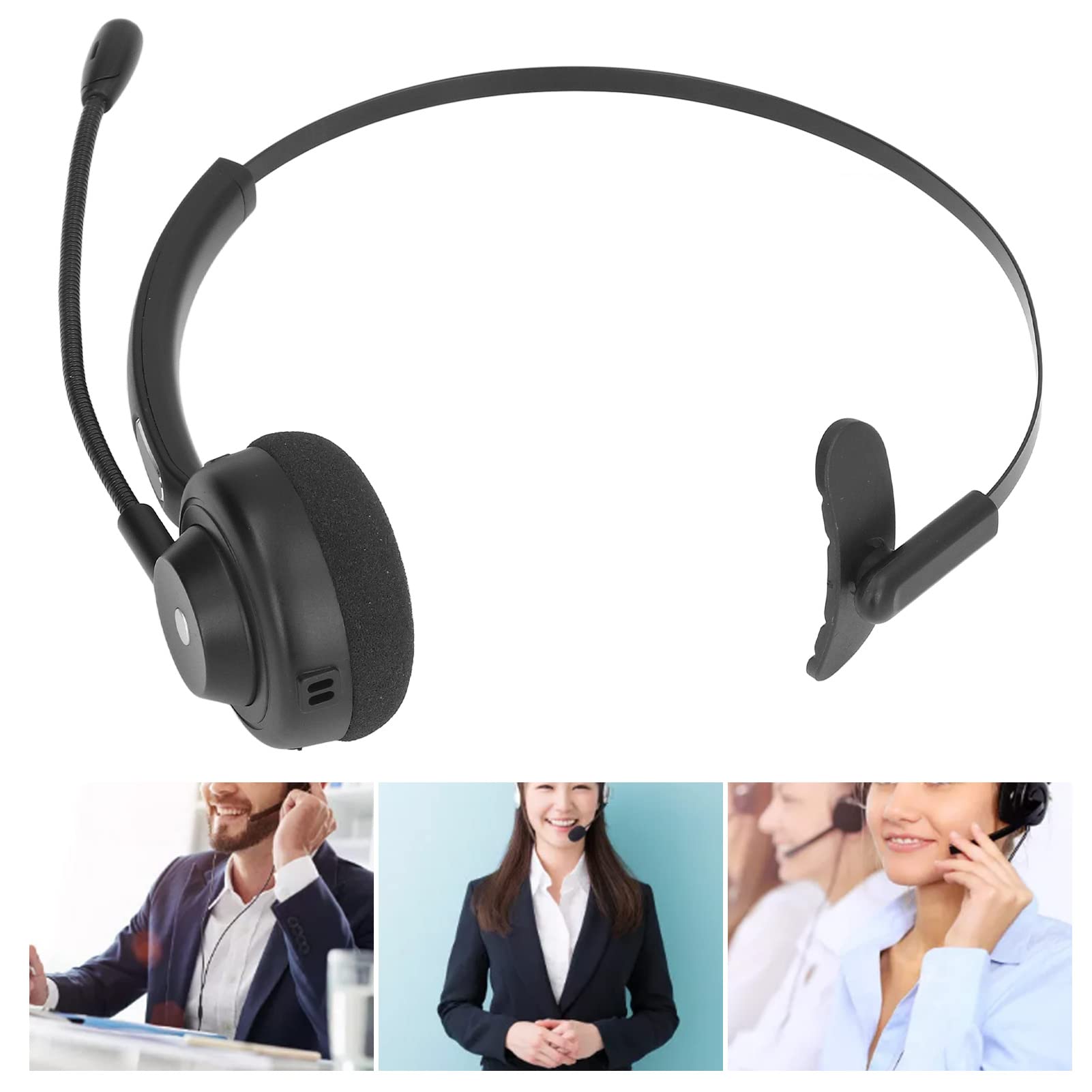 Zestaw Słuchawkowy Call Center, Bezprzewodowy Zestaw Słuchawkowy Bluetooth 5.1, Mikrofon z Redukcją Szumów na Jedno Ucho do Call Center, Klasa Online