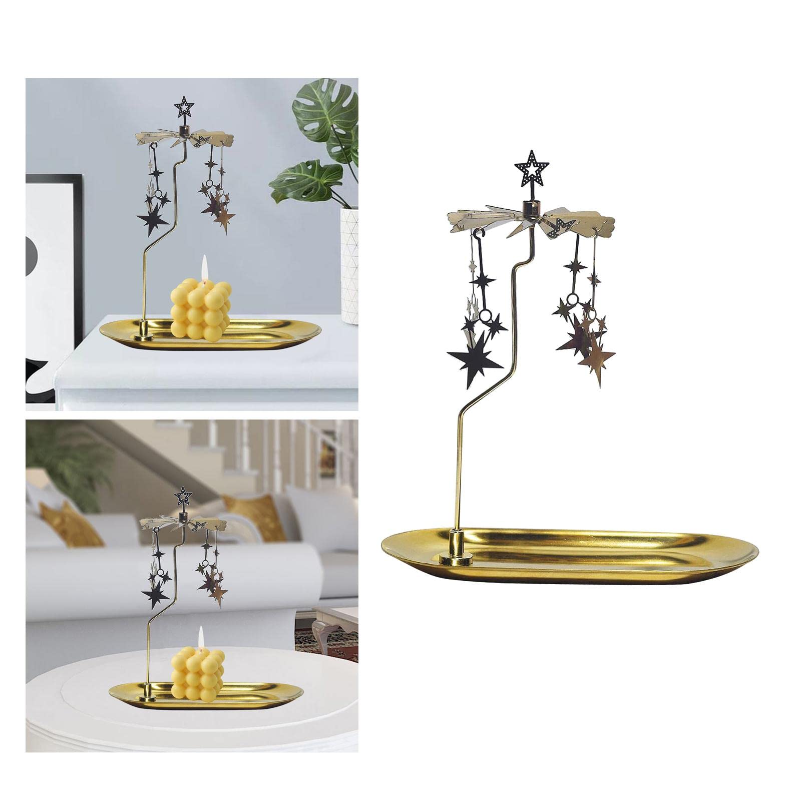 Tea Light Candle Holder Carousel Revolving Candle Tray Decoration for Candle Living Room, Stars