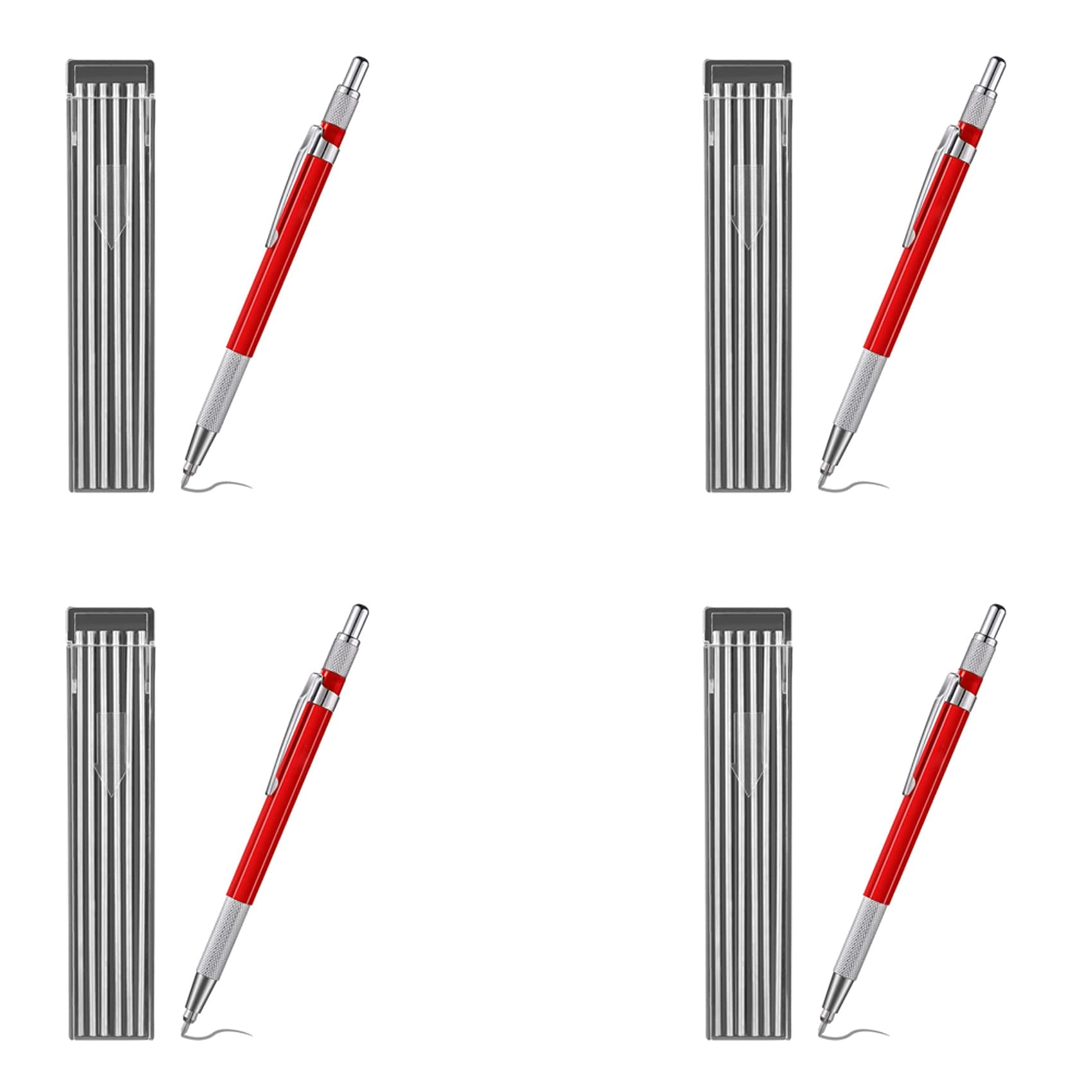 Jnchdghwa 4X Welders Pencil with 48PCS Refills, Metal Marker Mechanical Welding Pencil Pipefitters, Fabrication, Red