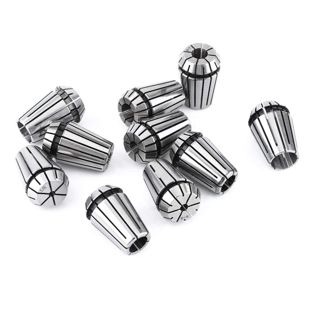 10 Pièces/ensemble ER20 ER11 Jeu de Pinces pour Outil de Tour de Fraisage de Gravure CNC 3mm 1/8" 4mm 5mm 6mm 1/4" 8mm 10mm 12mm 1/2"