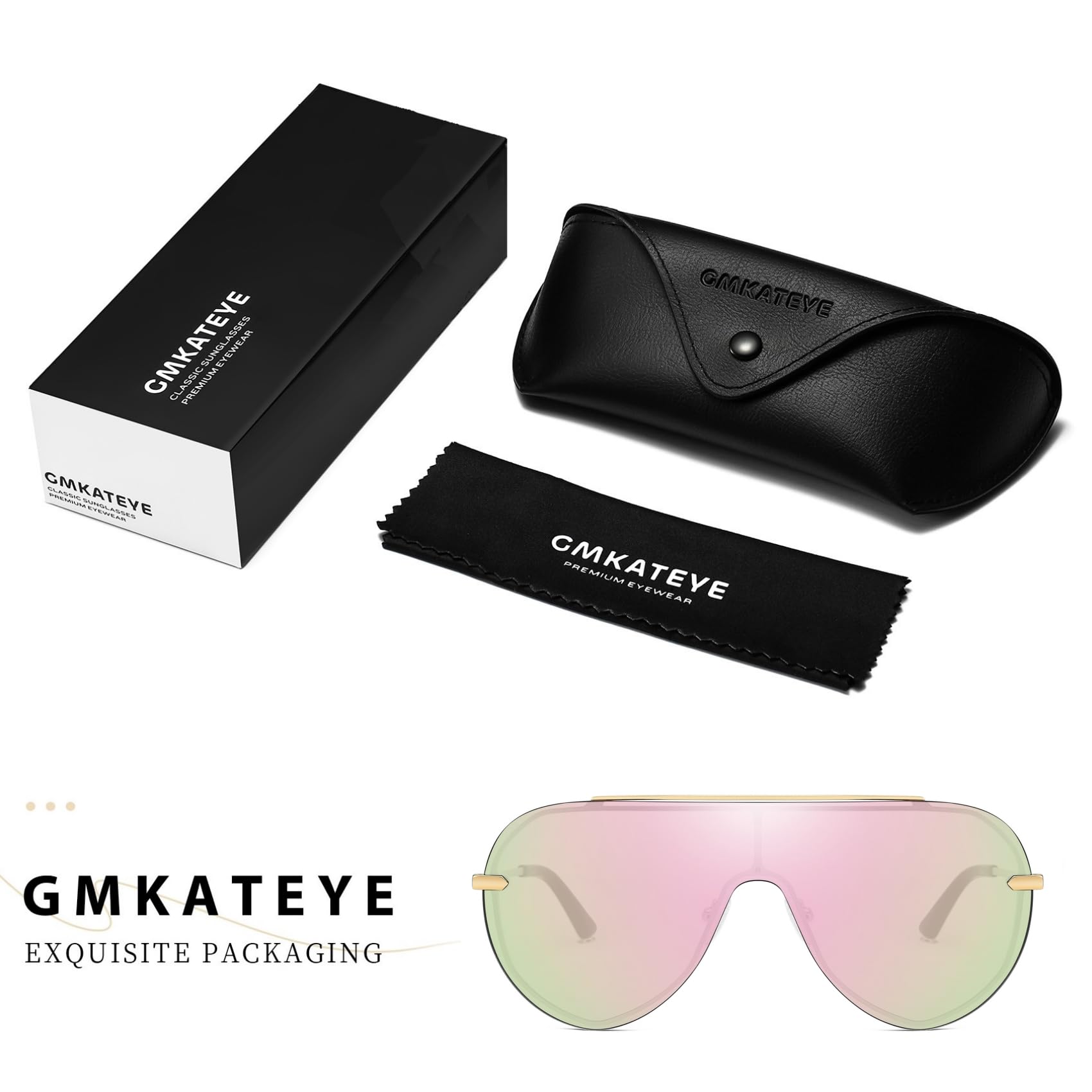 GMKATEYE Gafas de sol de gran tamaño Y2K Shield para mujeres y hombres, protección UV400, sin marco, con caja de regalo y estuche de viaje