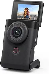Canon Câmera vlogging compacta PowerShot V10, sensor CMOS de 1 polegada, transmissão de vídeo 4K, lente de zoom de ângulo amplo integrada, microfone flip-LCD e estéreo, estabilização de imagem