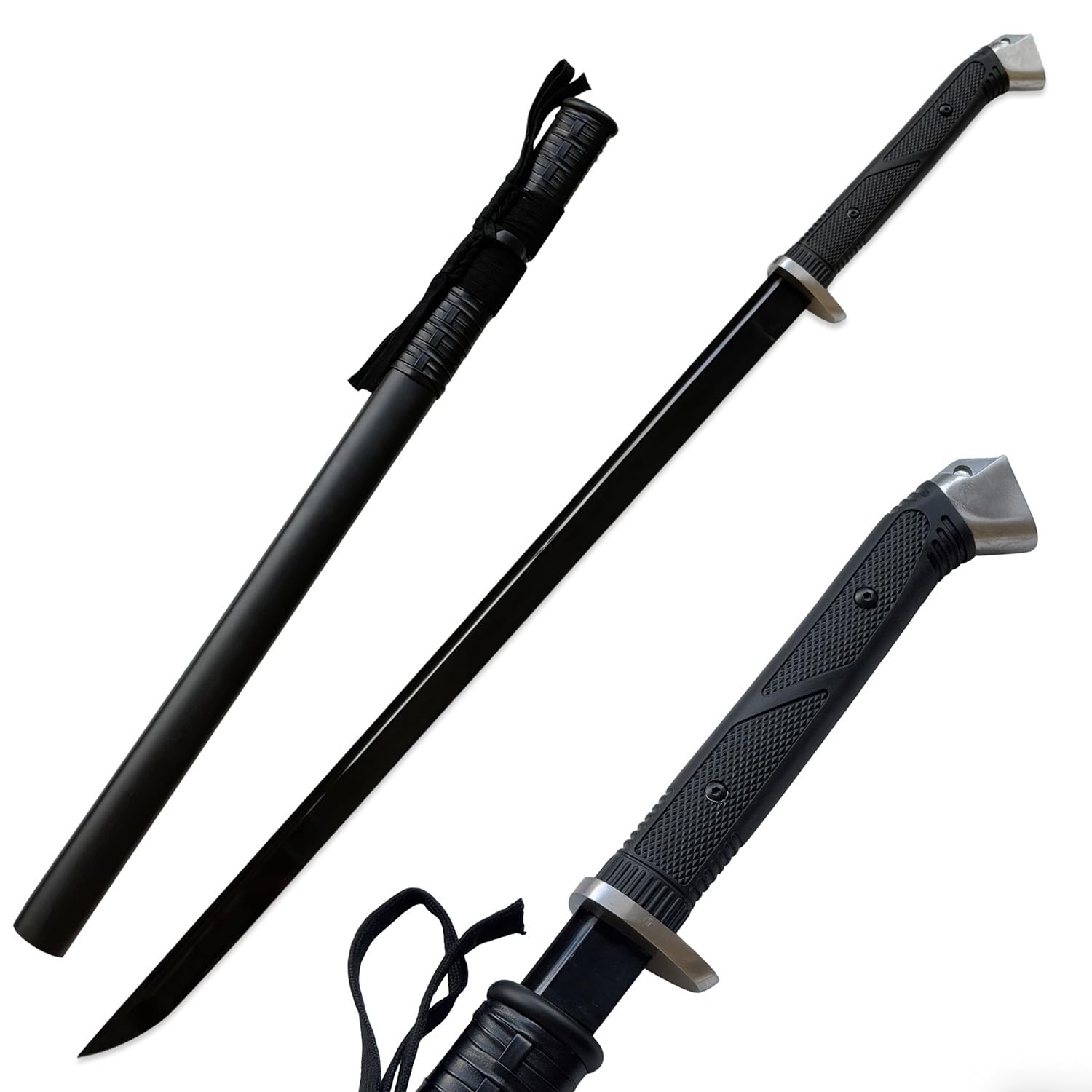 40" Katana 1065 Carbon Steel Sharp Real Sword,with TPR Handle and Full Tang Heat-Treated Black Blade,for Display,Collection,Gifting