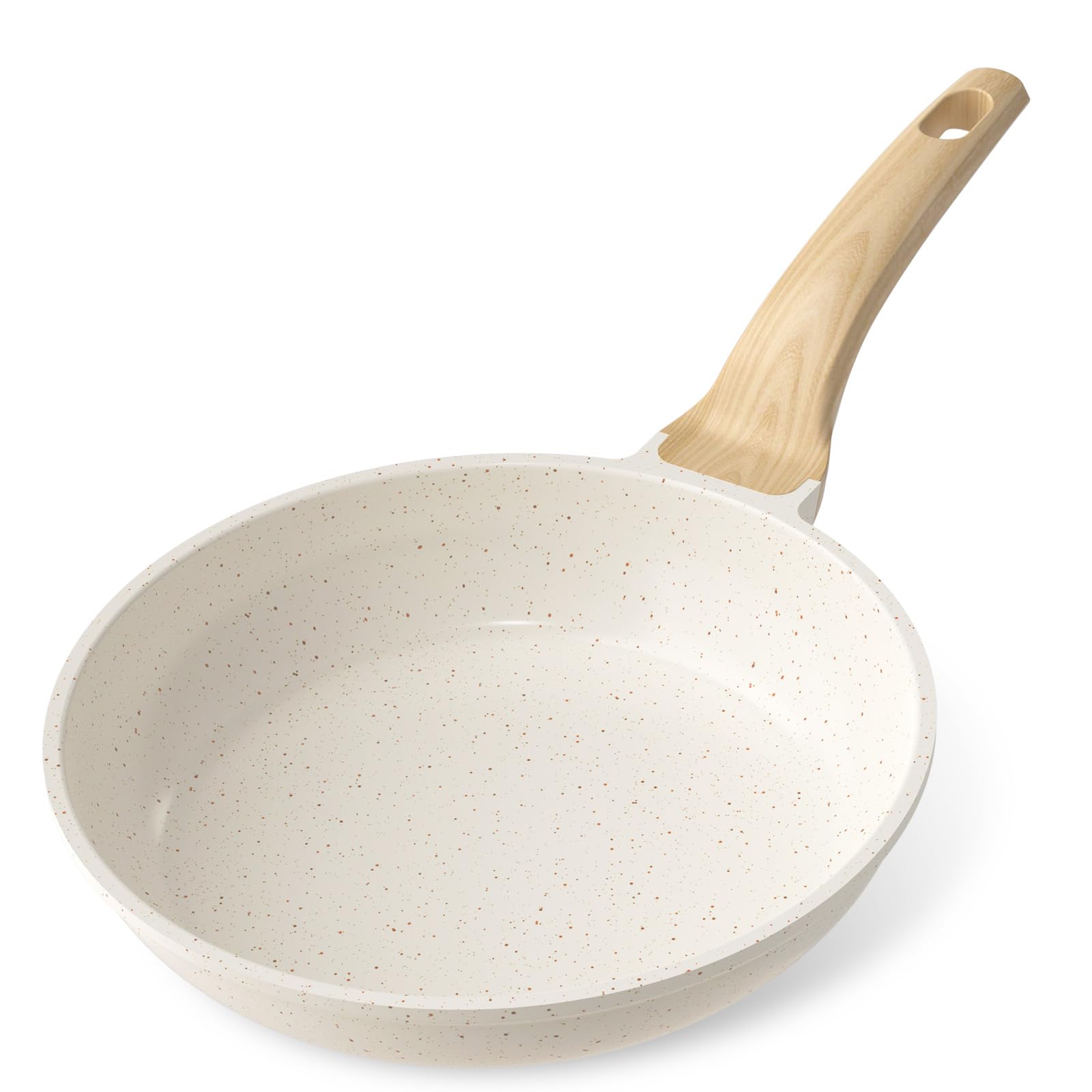 Yashe White 24Cm Nonstick Frying Pan, Granite Coating Skillet For Eggs, Pancakes And Bacon, Induction Compatible, Easy To Clean, Pfoa-Free With Stay-Cool Handle,