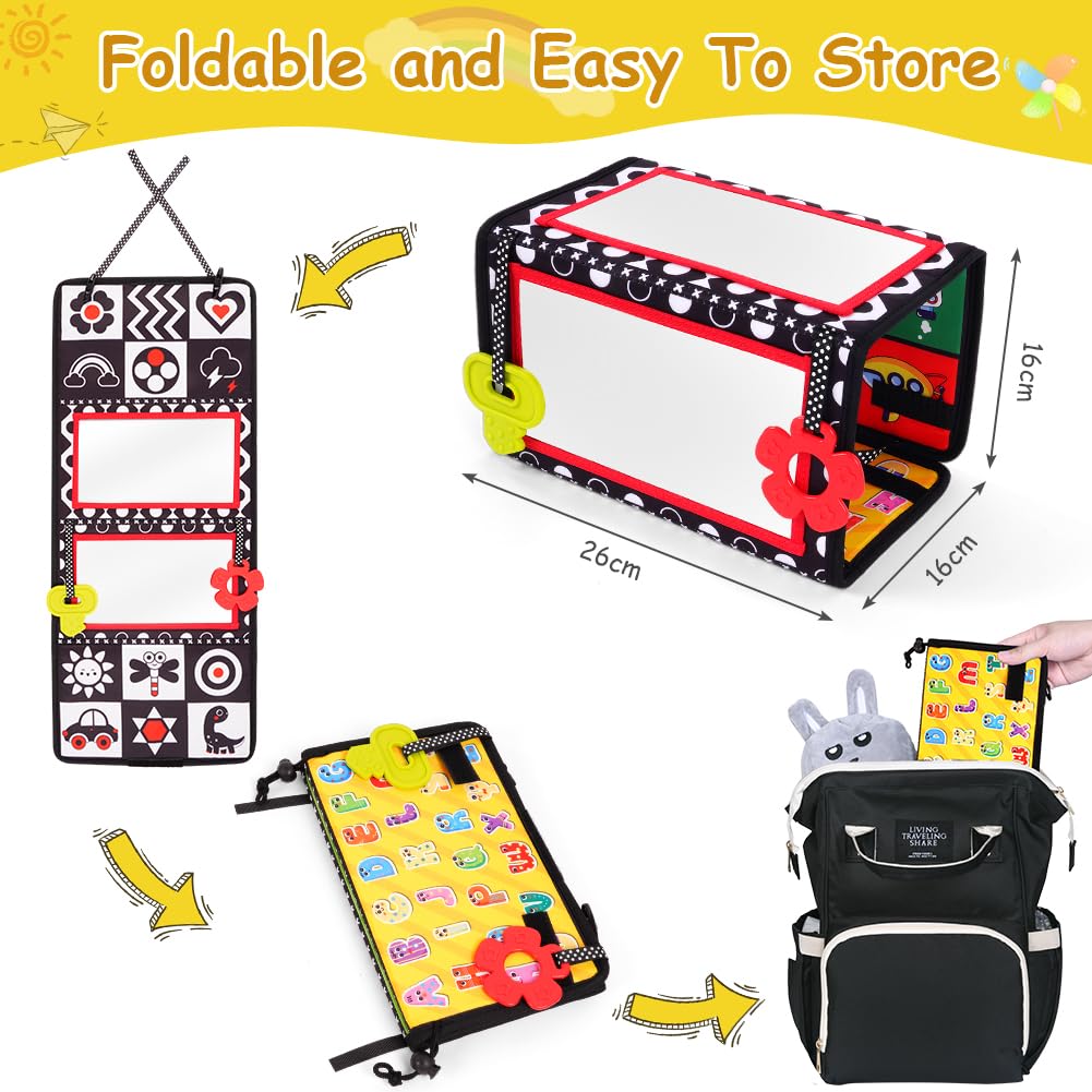 Vicloon Giocattoli a Specchio per Bambini, Libro Sensoriale con Specchio, Tummy Time Bianco e Nero Giocattoli Educativi, Giochi Montessori Neonato, Pieghevole, per Neonati 0-12 Mesi