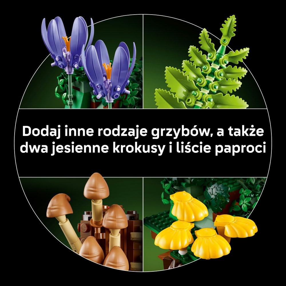 LEGO Botanicals Grzyby leśne, zestaw konstrukcyjny dla dorosłych, roślinna ozdoba do salonu z muchomorem i kwiatami, pomysł na prezent dla kobiety, mężczyzny i miłośników roślin 11505