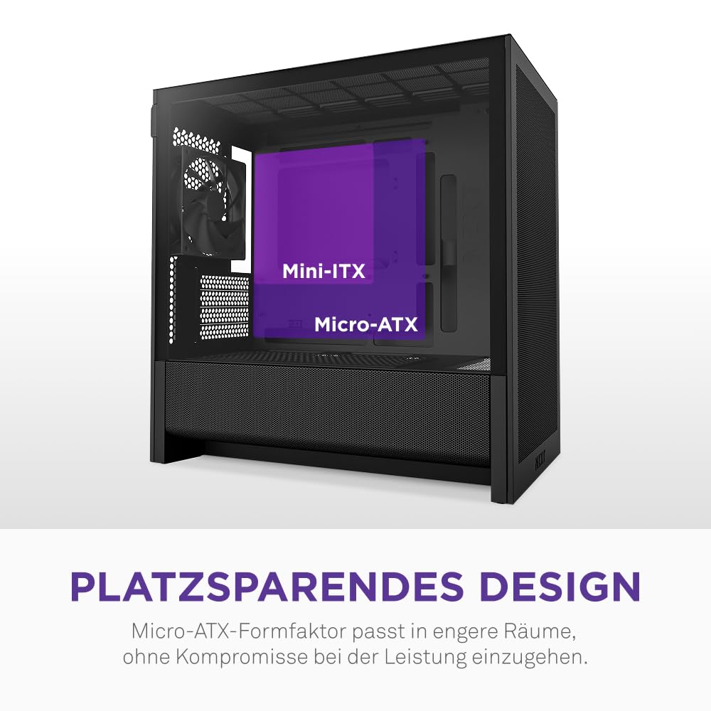 NZXT H3 Flow – Micro-ATX PC-Gehäuse nur für mATX & Mini-ITX Mainboards – Optimierter Luftstrom – Inklusive 1 x 120mm Lüfter hinten – Unterstützt Full-Size-GPUs – Schwarz