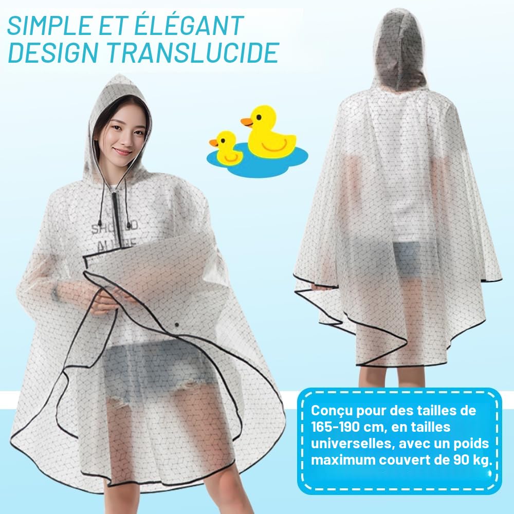 Poncho Pluie Imperméable Cape de Pluie Femme Pliable en EVA Réutilisable avec Sac de Rangement Poncho Imperméable Transparent Vetement Femme pour Velo, Randonnée (Noir)