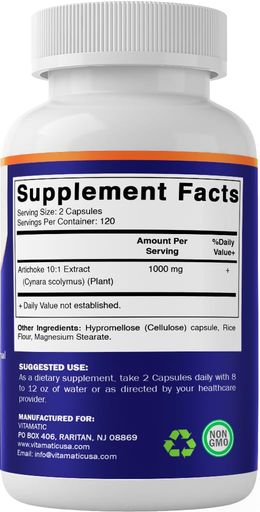Vitamatic Artichoke Extract 10:1 1000 mg Concentrated Extract Per Serving – Plant-Based, Vegetarian, Non-GMO, Gluten-Free – Made in the USA – 240 Count — Amazon image 9